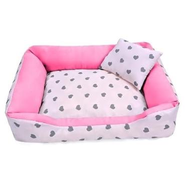 Imagem de CAMINHA PET 80 X 70 GG CAMA PARA CACHORRO ENCHIMENTO SILICONE COM ZIPER FUNDO IMPERMEAVEL(Coração Pink)