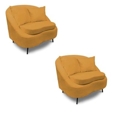 Imagem de Poltrona Decorativa Orgânica Pé Ferro Pto Kit 2 Zaya Bouclê Most C05 - D'rossi