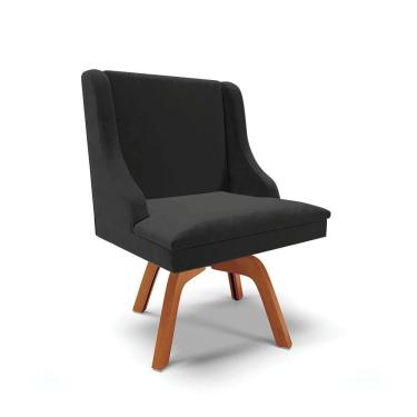 Imagem de Cadeira Veludo Preto Giratória De Madeira