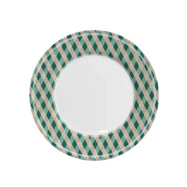 Imagem de Prato Raso Joy Natalino Natal Xadrez Verde E Branco Em Ceâmica Alleanza