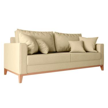 Imagem de Sofá Beny 3 Lugares Com Base De Madeira Élpis Móveis Linho Areia