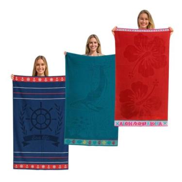 Imagem de Kit 3 Toalhas Praia Banho Gigante Algodão Beach 78x150cm - Appel, Sea 