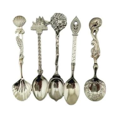 Imagem de Conjunto De Colheres E Garfos Dourados Vintage Retro 5 Peças Estilo Re