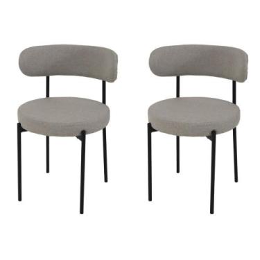 Imagem de Kit 2 Cadeiras de Jantar Linho Cinza Camelia com Encosto Curvo Base Pr