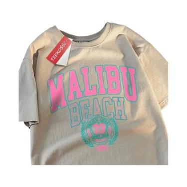 Imagem de Camiseta Unissex Oversize De Algodão Com Gola Redonda, Estampa Simples