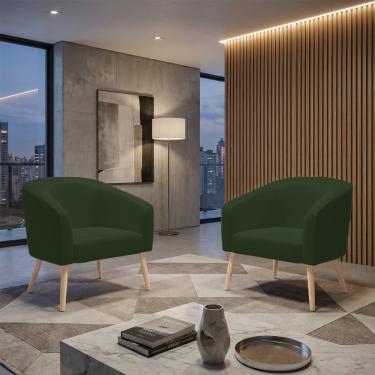 Imagem de Poltrona Sala Decorativa Kit 2 Stella Pé Palito Natural Sintético PU Verde D03 - D'Rossi