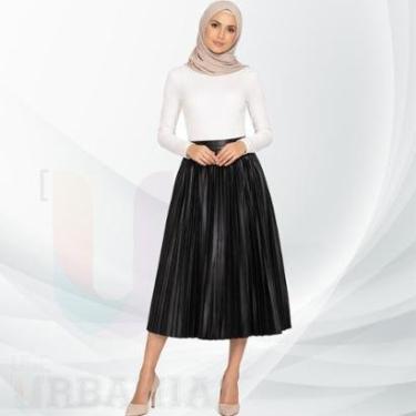 Imagem de Saia Midi Plissada Cirrê Cintura Alta Moda Evangélica Social Elegante-Feminino