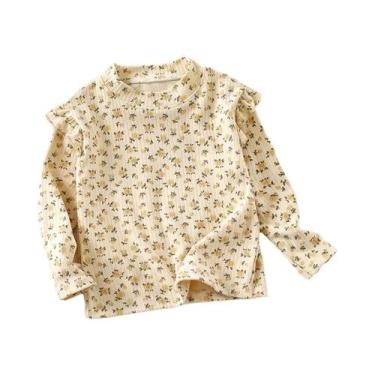 Imagem de Camiseta De Manga Longa Para Menina Com Estampa Floral E Poás, Blusa I