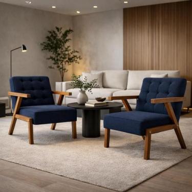 Imagem de Kit 2 Poltronas Zara Capitone Tecido Boucle Moderna Decorativa Pés Em 
