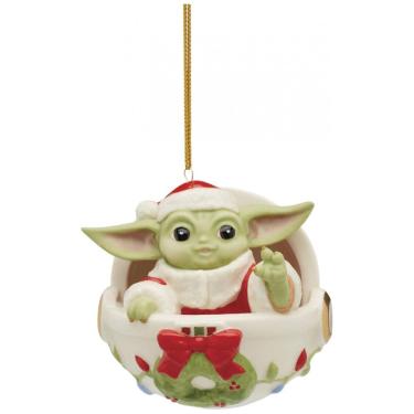 Imagem de Enfeite de Natal Lenox Grogu Holiday Hover Pram em Porcelana Verde com Cordão Dourado, 7,6 x 7,6 x 7,95 cm