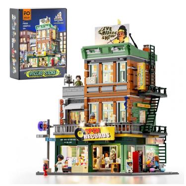 Imagem de FUNWHOLE Set de Blocos de Montar Loja de Discos com Iluminação - 1980 Peças para Adultos e Adolescentes