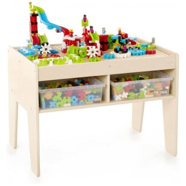 Imagem de Mesa de atividades Guidecraft IO Blocks Center em madeira com 458 peças de construção e 4 bins de armazenamento - Brinquedo Educacional STEM