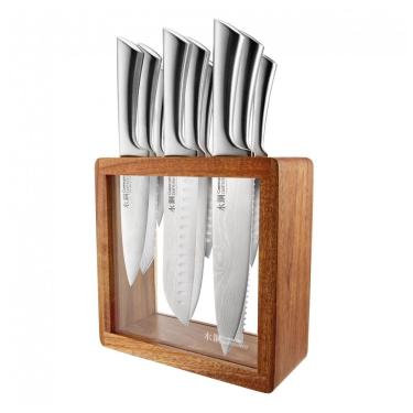 Imagem de Conjunto de Facas Cuisine::pro Damashiro Hiryu 10 Peças com Bloco em Acácia e Janela em Vidro Temperado