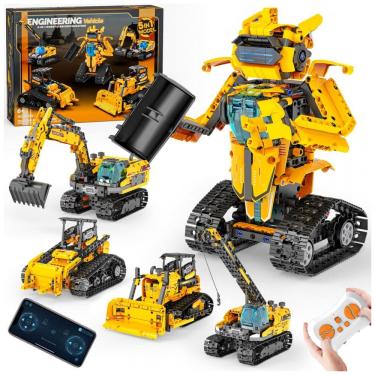 Imagem de Kit 5 em 1 Robô STEM QHECTTY controle remoto e app 736 peças veículos de construção