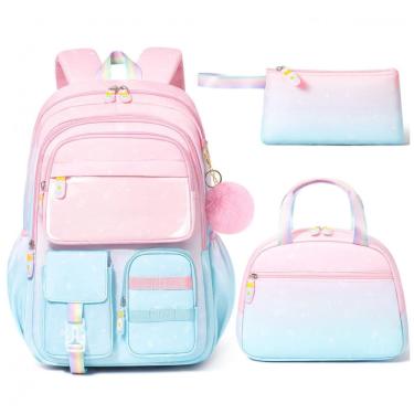 Imagem de Mochila escolar Fimibuke em degradê 3 em 1 com lancheira térmica e estojo para notebook até 15"