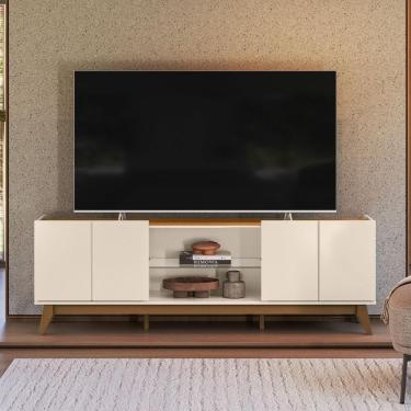 Imagem de Rack Para Tv Com 4 Portas E Nicho Central Para Sala Off White