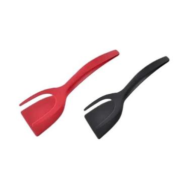 Imagem de Espátula De Silicone 2 Em 1 Com Clipe E Pinça Para Virar Ovos, Bifes E