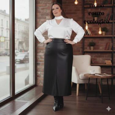 Imagem de Saia material ecológico Plus Size Feminina - JUSTA RAZÃO, Preto, 54
