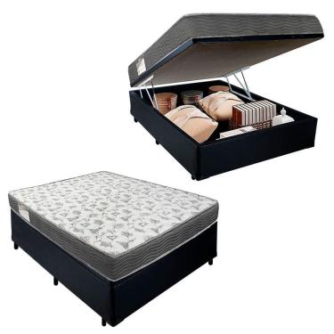 Imagem de Cama Box Baú Casal Sintético + Colchão De Espuma D33 - - 138cm Preto