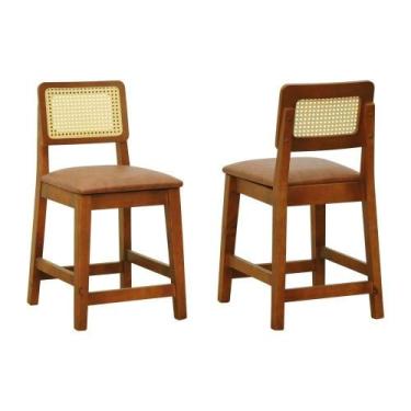 Imagem de Kit 2 Banquetas Baixa-cadeira Gabi Madeira Maciça Encosto Telinha - Am