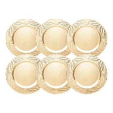 Imagem de Jogo 6 Sousplat De Mesa Redondo Primer Dourado Plástico Lyor 33cm