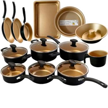 Imagem de Conjunto Panelas 13 Peças Teflon Antiaderente (Preto e Bege)