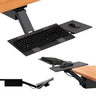 Imagem de Uncaged Ergonomics KT2-b Bandeja de teclado ajustável sob a mesa para sentar para ficar em pé com inclinação negativa Melhor gaveta de suporte de teclado de computador de mesa em pé