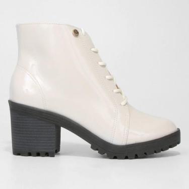 Imagem de Bota Coturno Cano Curto Via Uno Verniz Feminina, Off white, 36