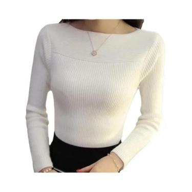 Imagem de Suéter Feminino De Manga Longa Sólido Para O Inverno, Elegante, Gola R
