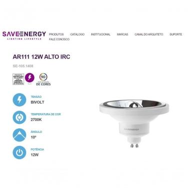 Imagem de Lâmpada LED Save 12W 2700K AR111 Autovolt BR SE-105.1408 com Fluxo 650LM e Ângulo 10º Branco Casa Chafariz