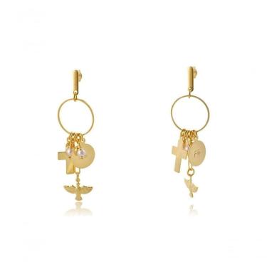 Imagem de Brinco Com Pingentes Religiosos Banhado Em Ouro 18k [f027]