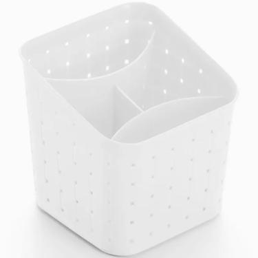 Imagem de Organizador de Talheres C 4 Divisórias para Gavetas em Plástico com Compartimentos Internos Branco Dasplast