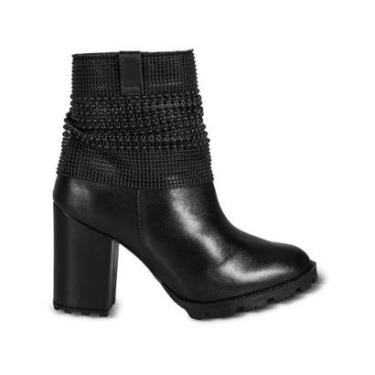 Imagem de Bota Coturno Feminina Couro Zíper Apliques Cano Médio Casual-Feminino