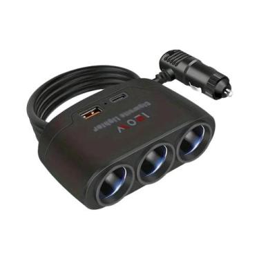 Imagem de Adaptador De Carregador Rápido 3 Em 1 De 120W Para Carro Com Plugue De