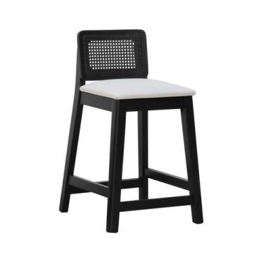 Imagem de Banqueta Média Gabi Madeira Maciça Telinha - Preto Assento Estofado Li