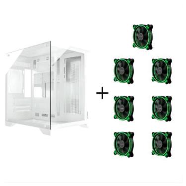 Imagem de Gabinete Gamer Aquario Clarity Branco + 7 Fan LED Cor Verde - OEM
