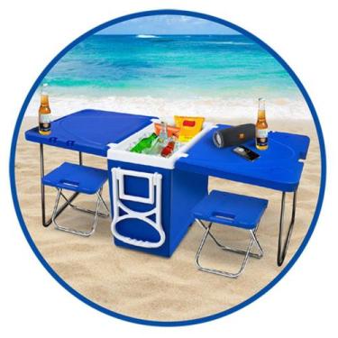 Imagem de Caixa Térmica Cooler 32 Litros Com Mesa e Cadeira Praia Camping 5 Em 1