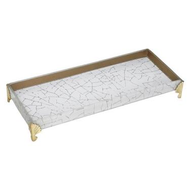Imagem de Bandeja Luxo Vidro Sala Lavabo Banheiro Com Pés Metal 25x10 - M3 Decor