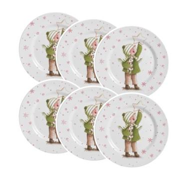 Imagem de Conjunto de 6 Pratos de Sobremesa Sweet Christmas Boy de Cerâmica 21cm