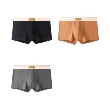 Imagem de Cuecas Boxer De Algodão Masculinas 3 Peças, Roupa Íntima Respirável Ta