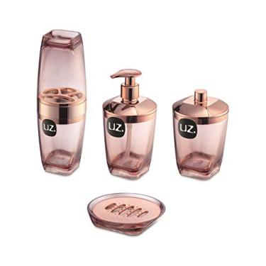 Imagem de Kit Higiene Premium 4 Peças Banheiro Com Porta Escova Sabonete Líquido Porta Algodão E Saboneteira Uz cor:Rosê Gold