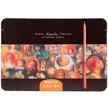 Imagem de YYMIYU Lápis de cor oleosa de 48 cores, pintura profissional, belas artes, caixa de ferro de chumbo colorida pintada à mão