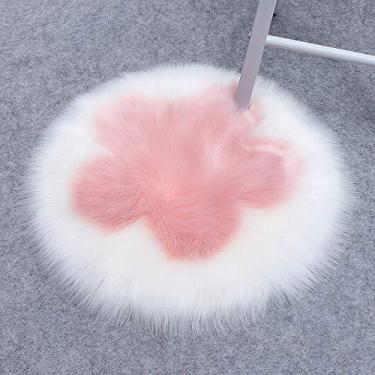 Imagem de Tapetes redondos falsos salsicha, estampa de flor, tapete macio, antiderrapante, lavável para sala de estar, quarto, banheiro, varanda, sofá infantil, cadeira almofada, almofada, rosa branco