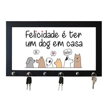 Imagem de Porta Chaves com Moldura com 6 ganhos Felicidade é Ter Um Dog em Casa (Preto)