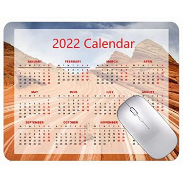 Imagem de Mouse pad com calendário 2022 com bordas costuradas, preto, coiote, Buttes Canyon Cliffs, mouse pad para escritório