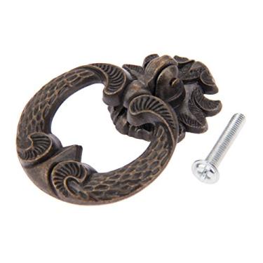 Imagem de 1 conjunto de anel de anel antigo punho de bronze único puxar w/parafuso cozinha armário gaveta guarda-roupa armário decoração 44 * 61mm retro laço YYDFPIIA