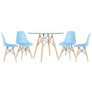Imagem de KIT - Mesa Eames com tampo de vidro 100 cm + 4 cadeiras Eiffel DSW