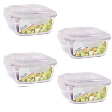 Imagem de Conjunto 4 Potes Vidro 320ml Hermético 4 Travas Alimentos