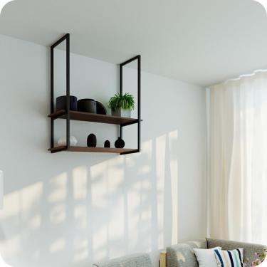Imagem de Nicho Preto Prateleira Suspensa Teto Sala Madeirado 1.20mt