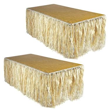 Imagem de Beistle Saia de mesa Raffia 2 peças, artigos de festa Luau, decorações havaianas, 76 cm x 23 cm, natural
